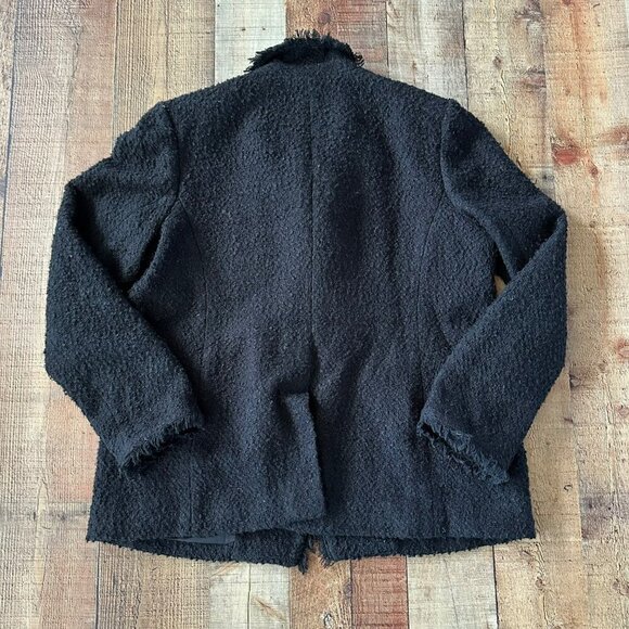 Dennis by Dennis Basso Black Tweed Fringe Button Coat Jacket - Picture 6 of 6